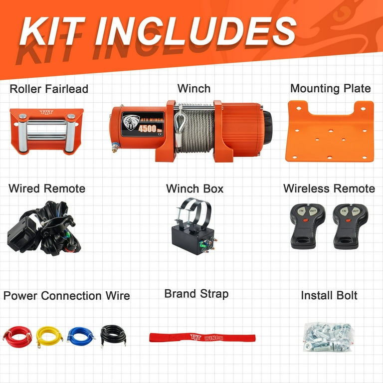 TYT 12V Electric 4500 lb ATV/UTV Winch Kit, Off-Road TYT 12V Electric 4500 lb ATV/UTV Winch Kit, Off-Road