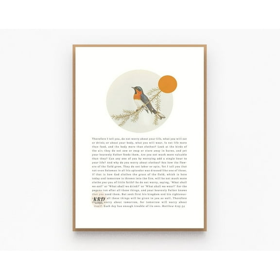 Christian Wall Art Print, Bible Verse Matthew 6:25-34 Look At The Birds Poster, Aesthetic Christian Modern Scripture Artwork, Biblical Gifts Wall Art, Modern Wall Decor, 8x12 UNFRAMED