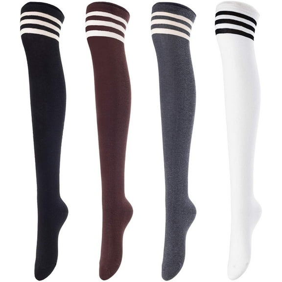 Meso Women's 4 Pairs Awesome Thigh High Cotton Socks, Comfortable, Soft and Super Durable Size 6-9 M1022 (Black,Coffee,Dark Grey,White) 4c6