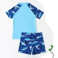 thumbnail image 4 of Toddler Boys Bathing Suit Cartoon Short Sleeve Quick Dry Swim Shirt and Swim Trunks for Boys 2 Piece UPF 50+ Set,Blue,7Y, 4 of 5