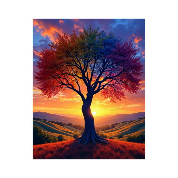 Paint by Numbers Kit for Adults, Colorful Sunset Tree Landscape Paint by Numbers, Easy Paint by Numbers Kit for Adults Beginner, DIY Adult Paint by Number Kits on Canvas, 12x16in Home Decor