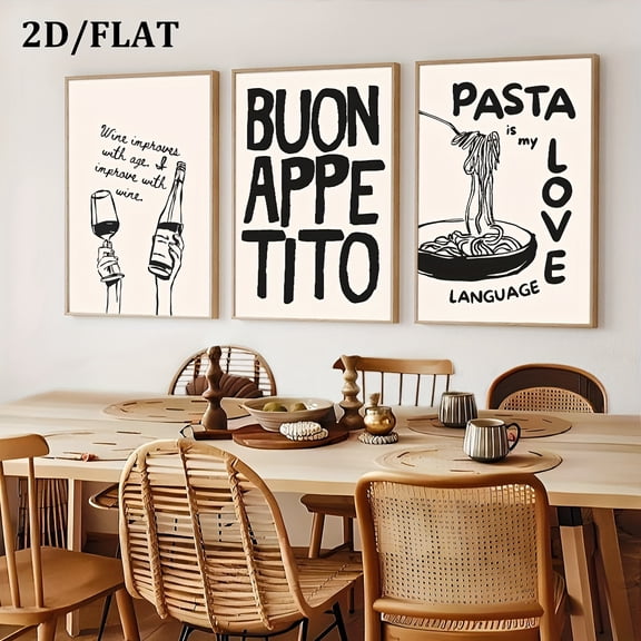 2D Flat, 3pcs/set Of Wine Kitchen Surface Food Wall Art Deco Paintings, Fun Food Wall Art, Retro Wall Art, 2d/flat Frameless Canvas Poster, Room Decoration, Living Room Art Deco, Modern Home Wall Ar