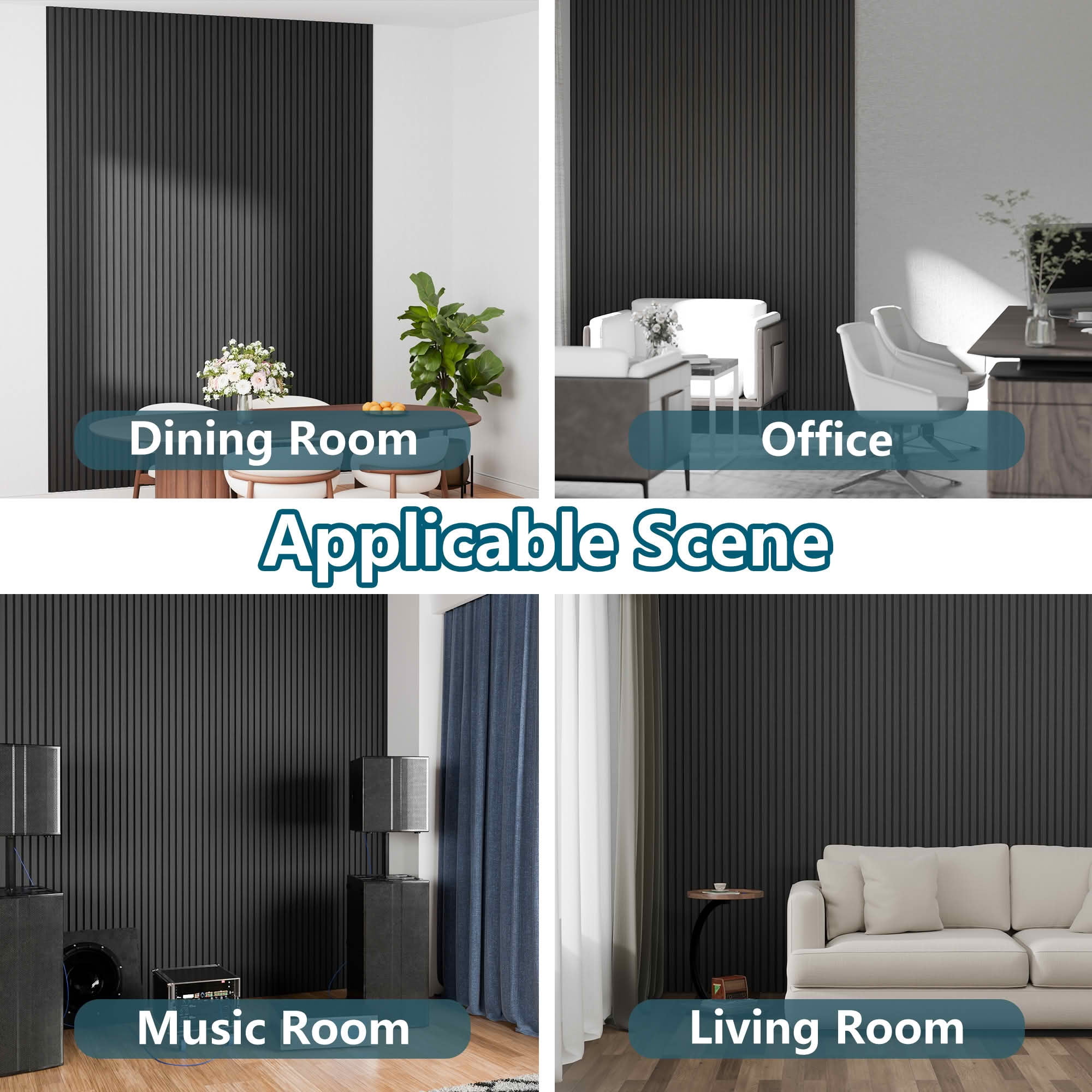 MAYEERTY Black Wood Veneer MDF Sound Absorbing Panel for Wall Decor, 94x12x1 Inch, 4 Pack