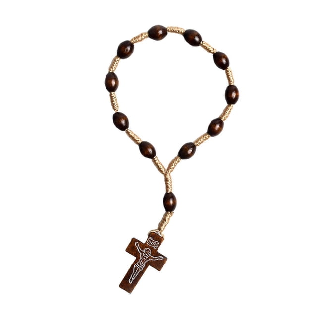 Catholic Rosary Bracelet Mini Wood Beads Finger Rosaries Communion Party Favors