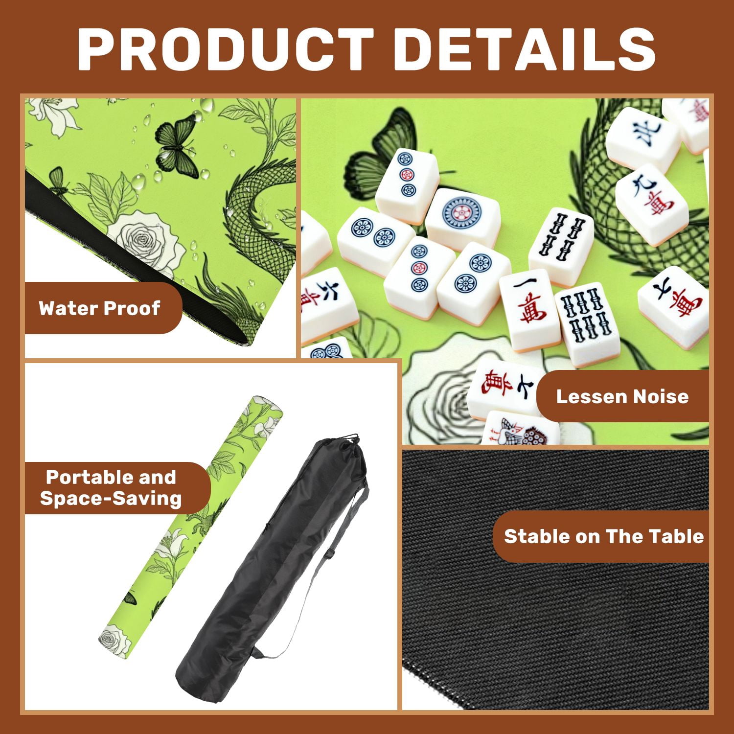 Mahjong Mat 31.5" x 31.5" asian dragon style Toile de Jou Suitable for fabric like Non-Slip Noise Reduction American Mahjong Tiles Table Cover for Dominoes Poker Card Board Games Gift