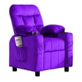 thumbnail image 4 of Linor Kids Recliner Chair, Adjustable Velvet Lounge with Cup Holder, Footrest, Side Pockets, Purple, 4 of 9