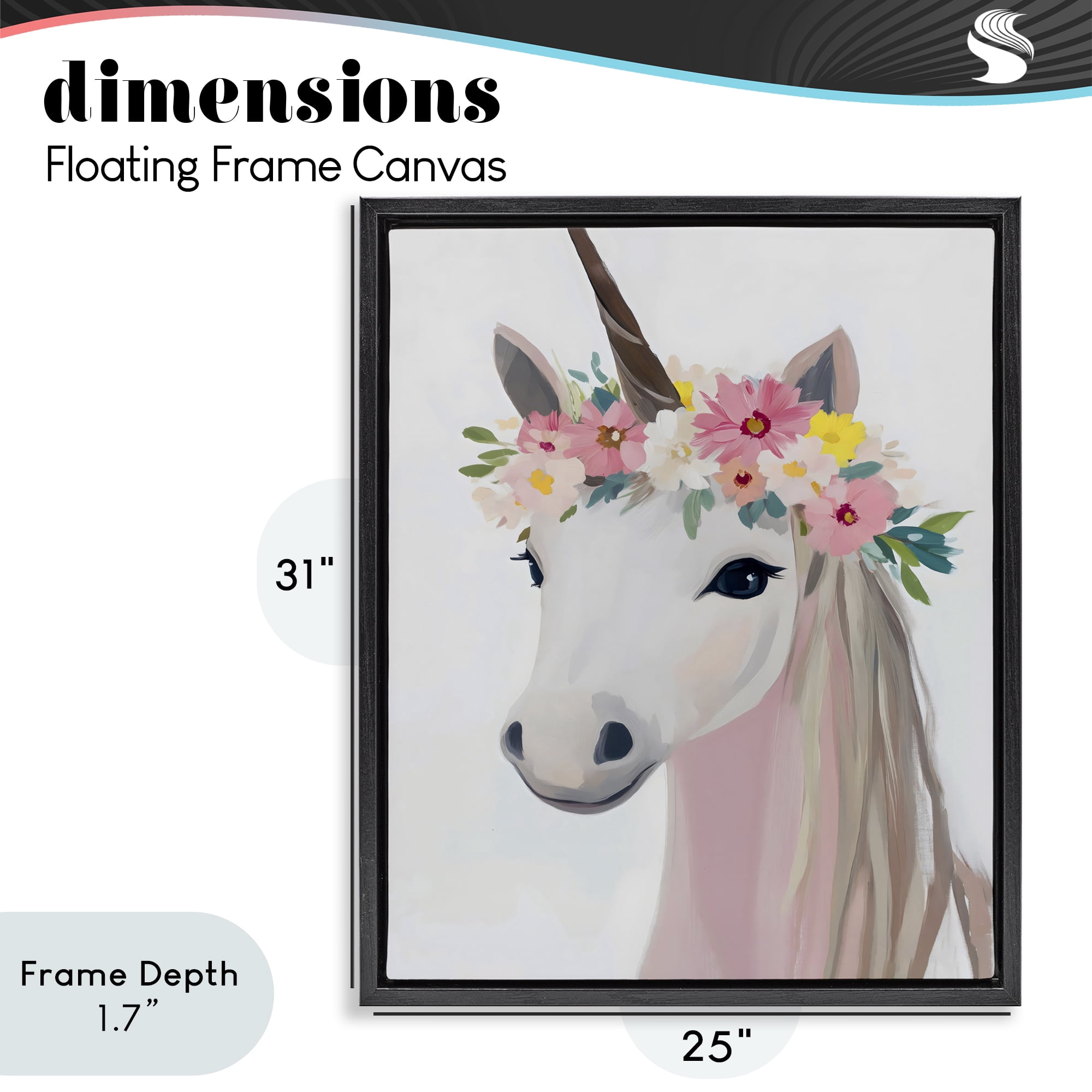 Stupell Industries Flower Crown Unicorn Black Framed Floater Canvas Wall Art, design by The Prints Vibe