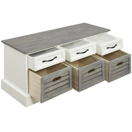 Coaster Storage Bench in White and Weathered Gray