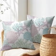 thumbnail image 4 of Nautical Coastal Throw Pillow Covers 16x16 Inch Summer Beach Theme Outdoor Pillow Covers Set of 2 Ocean Seashell Coral Starfish Pillow Cases Cotton Linen Cushion Covers for Couch Bed Sofa Home Decor, 4 of 6