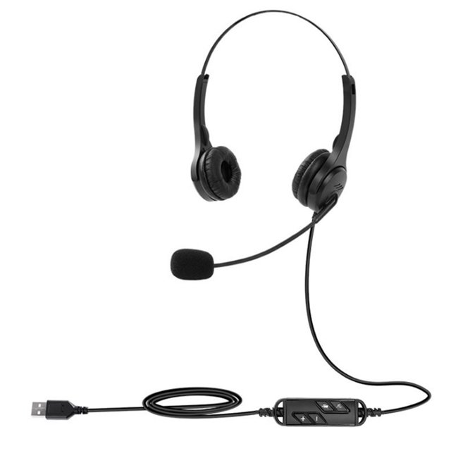 Auriculares para computadora con cable USB Auriculares biauriculares manos libres con volumen d MABOTO Auriculares
