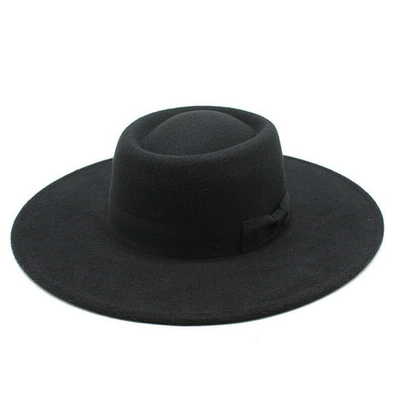 Elegant Round Top Fedora with Bow Wide Brim Jazz Hat for Men & Women Felt Cloche