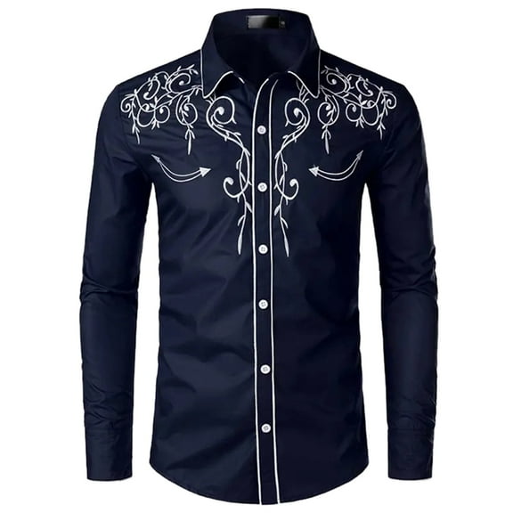 eileial New Fashion Men's Long Sleeve Printed Shirt Men's Shirt Cowboy Dress Shirts Men Long Sleeve Button Down Shirt,Blue S