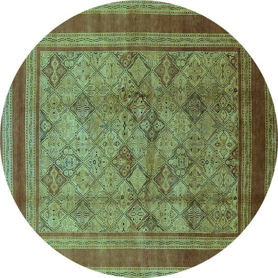 Ahgly Company Indoor Round Oriental Light Blue Industrial Area Rugs, 4' Round