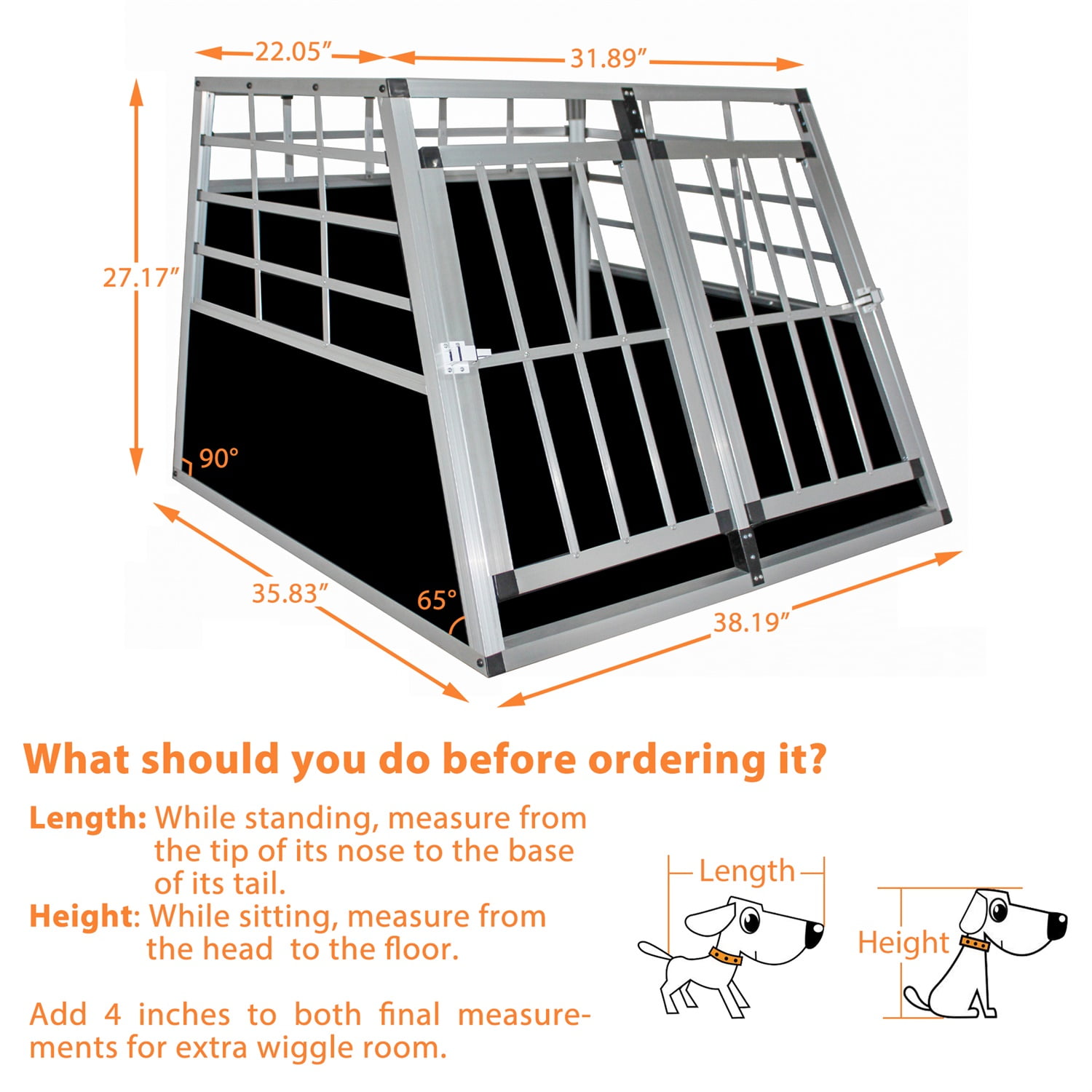 Pefilos Double Doors Pet Car Transport Cage Carriers, Lightweight Aluminum Dog Cage, Trapezoidal Kennel Design for Small and Medium Dogs, Silver Pefilos Double Doors Pet Car Transport Cage Carriers, Lightweight Aluminum Dog Cage, Trapezoidal Kennel Design for Small and Medium Dogs, Silver