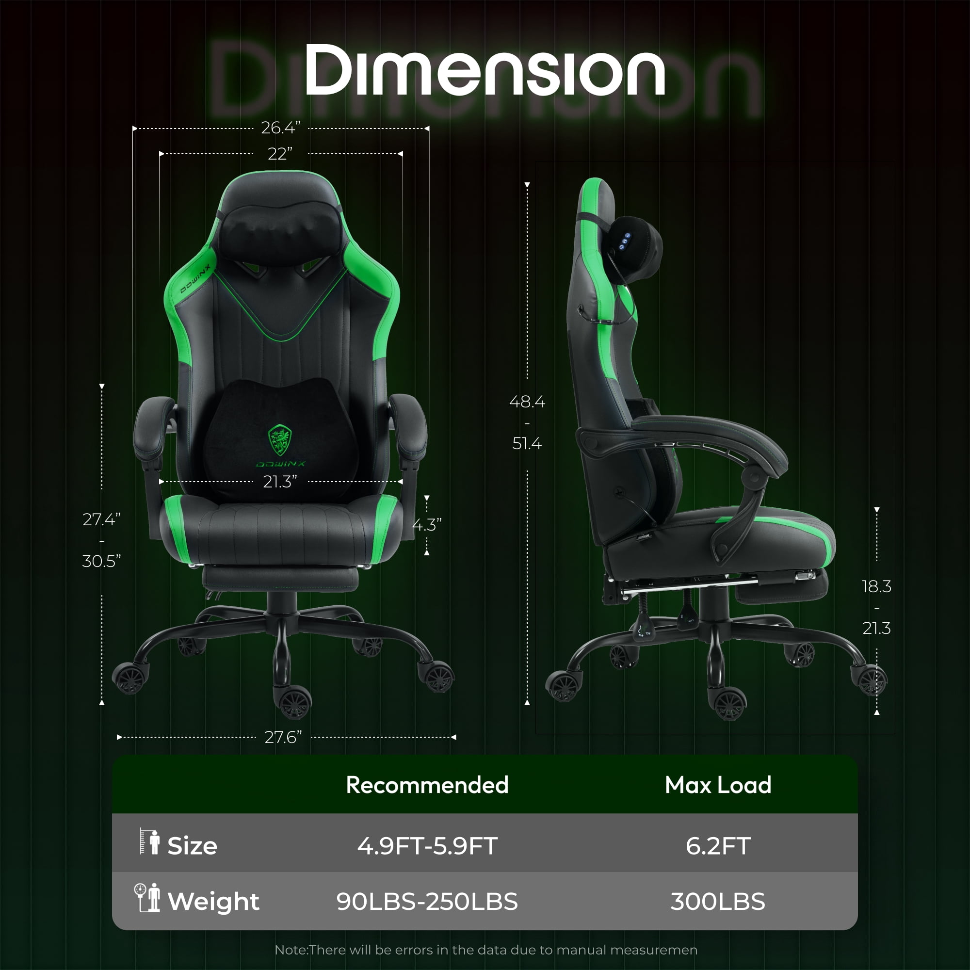 GOOSEA Gaming Chair with Shiatsu Massage for Neck, Lumbar Support, Ergonomic High Back Recliner for Home Office, Adjustable Height Computer Desk Chair with Premium Comfort Design, Green