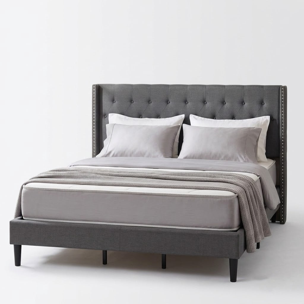 FAVEROR Carlisle King Tufted Upholstered Wingback Platform Bed
