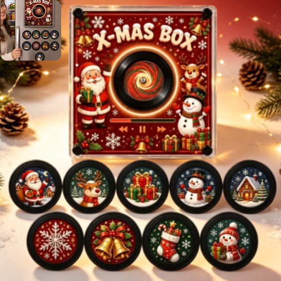 Christmas NFC Music Box Rotating Disc Night Light & Magnetic Fridge Stickers Holiday Table Decor Gift