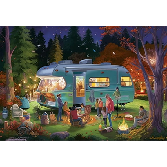 Jigsaw 500 Pieces For Adults Fall Campers Vermont Christmas Party Outdoor Camping Vehicle Wooden Educational Training Decompression Difficult Puzzle  Funny Wall Art Gift