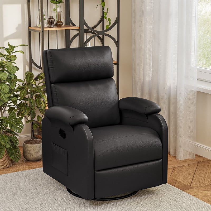 Homall 360° Massage Swivel Rocker Recliner Small Rocking PU Leather Chairs with Side Pockets for Small Spaces,Black