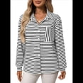 thumbnail image 2 of Camisas de Mujer con Botones, Blusas Clásicas A Rayas de Larga con Cuello y Bolsillo para Oficina. XXL, 2 of 9