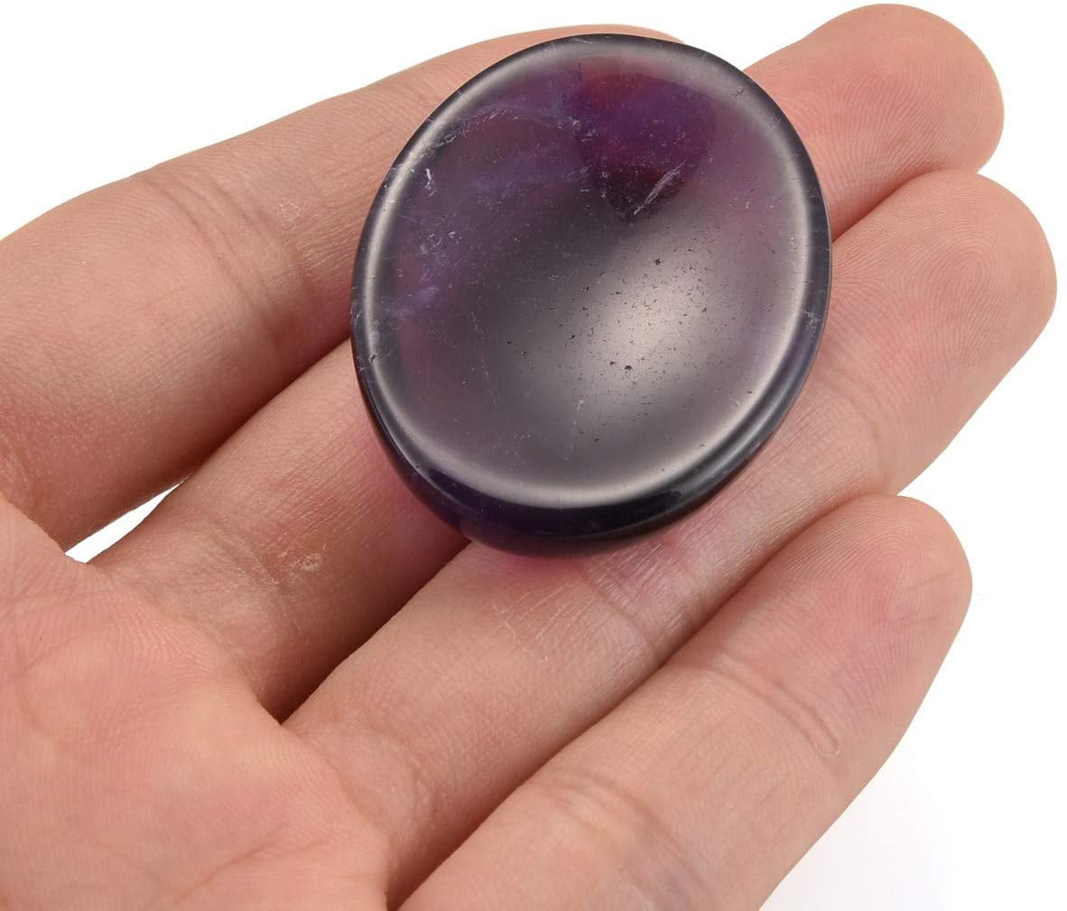 Amethyst Thumb Worry Rubbing Stone for Anxiety Healing ~ Oval Cabochon Stone ~ Easy to Carry Natural Crystal Pocket Palm Stone 