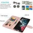 thumbnail image 4 of Njjex for Samsung Galaxy S22 Ultra（6.8"）Wallet Phone Case, Lanyard Flip Card Holder Slot Magnetic PU Leather Purse Kickstand Protective Case, Rose gold, 4 of 7