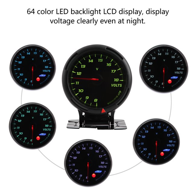 Voltímetro V, voltímetro de 12 V con retroiluminación de 64 colores, medidor de voltaje para automóvil de alta capacidad
