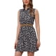 thumbnail image 4 of Vestido sin mangas de longitud a la rodilla con media abertura y cinturón para mujer, estampado floral, XL, negro, 4 of 5