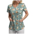 thumbnail image 5 of COMVALUE Scrub Tops Women Funny Print V Neck Short Sleeve Shirts Stretch Anti Wrinkle Nursing Uniform (Green, XXL), 5 of 5