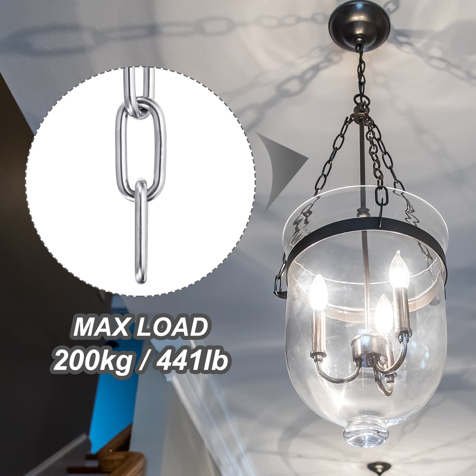 Uxcell 304 Stainless Steel Coil Chain, 4/25 Inch x 16.4 Ft, Metal Plain Link Chain, Rustproof Hardware Cable