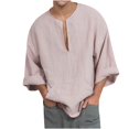 thumbnail image 1 of Leutsin Men's Solid Color Open Collar Cotton And Linen Short Sleeve T-shirt Tops, 1 of 5