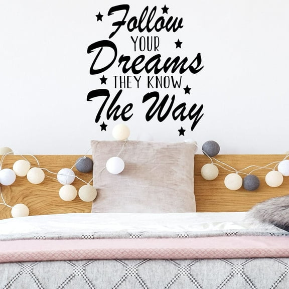 VWAQ Follow Your Dreams They Know The Way Wall Decal Inspirational Home Decor Motivational Wall Art Stickers - 11"H X 10"W BLACK