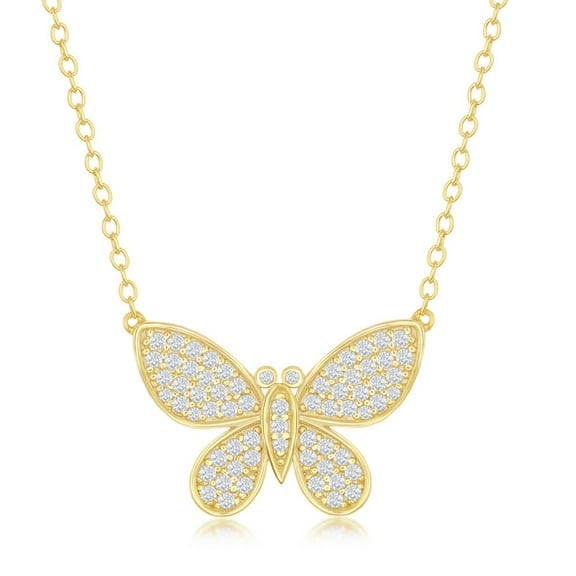 iJewelry2 Gold Plated Sterling Silver Micro Pave CZ Butterfly Pendant Necklace 18''