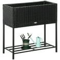 thumbnail image 1 of Outsunny Elevated Rattan Raised Garden Bed with Tool Storage Shelf, 1 of 9