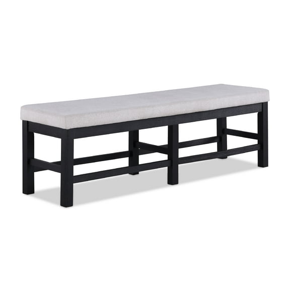 Cterwk Black Finish Long Bench Gray Fabric Upholstered Seat Dining Bench