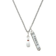 Delight Jewelry Silvertone Bowling Pin Silvertone Family Bar Charm Necklace, 23"