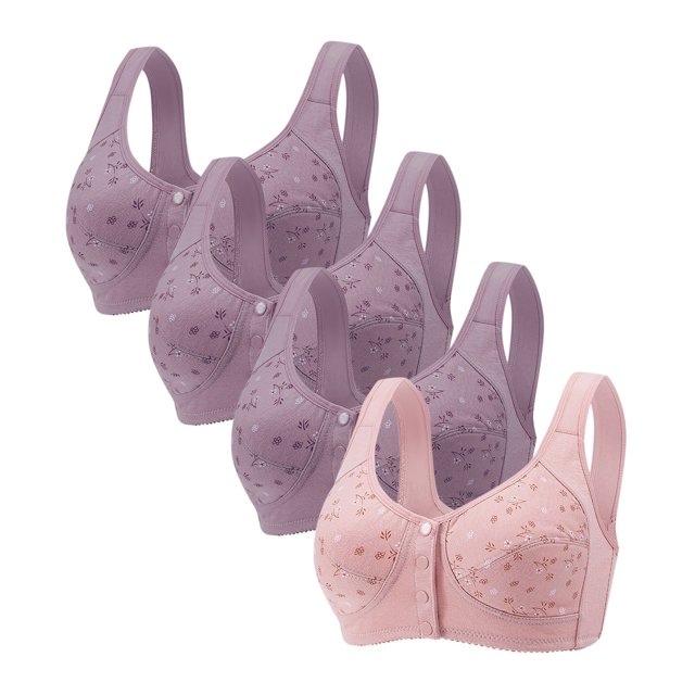 Diufon 4 Pack Wide Strap Bra for Women Everyday Front Closure Wireless Full Coverage Bras Push Up Seamless Bra