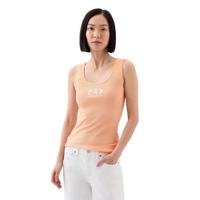 Musculosa acanalada con logo para mujer GAP, color durazno pastel, talle XS