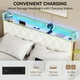 thumbnail image 3 of KING Size Modern Upholstered Platform Bed with APP Light Strip, Socket, and Table Edge Hole Board - Rhombus Design in Off-White, 3 of 5