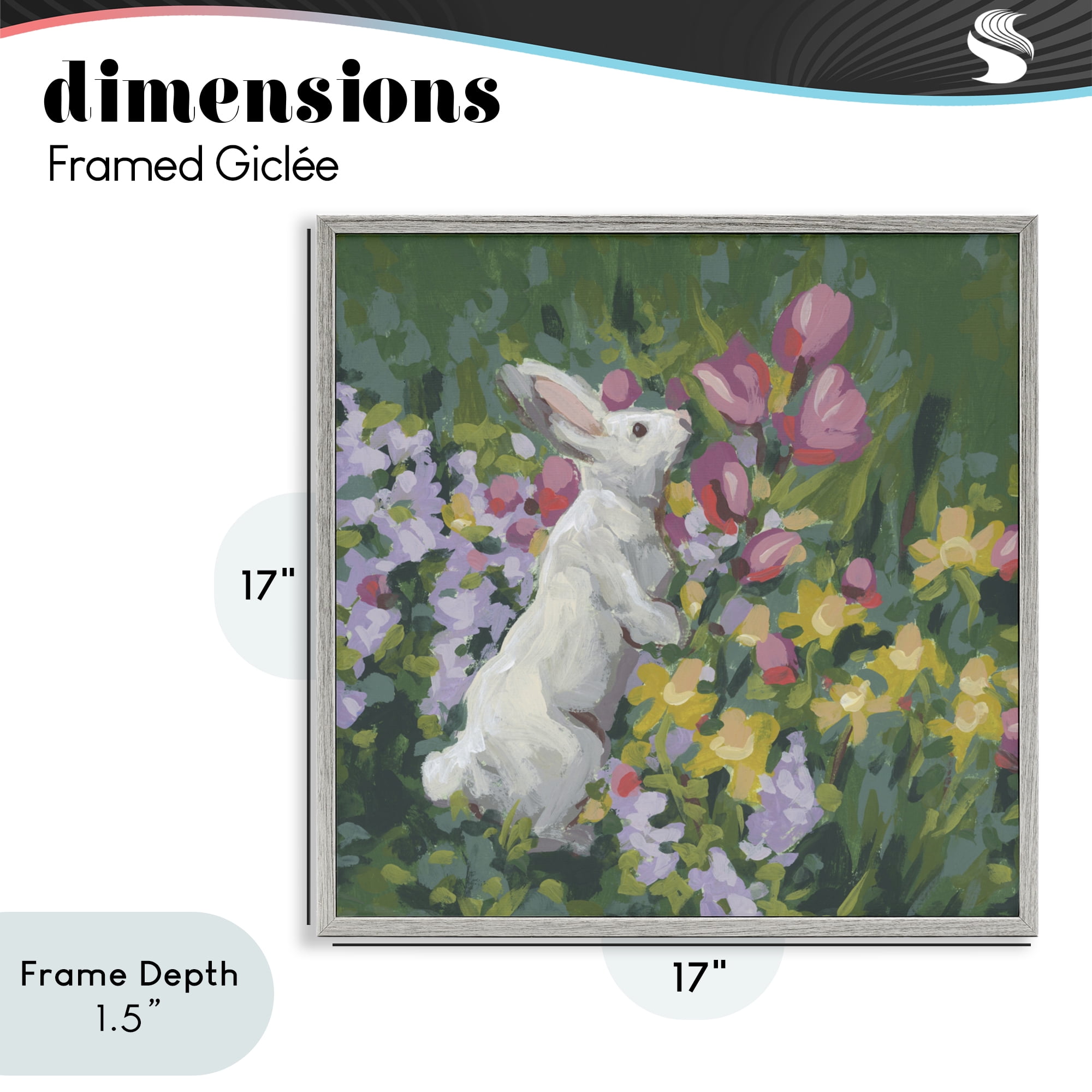 Stupell Industries Bunny in Garden Impression Gray Framed Giclee Art, design by June Erica Vess