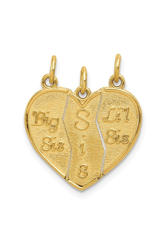 Real 14kt Yellow Gold 3-piece Break-apart BIG SIS-SIS-LIL SIS Charm Pendant; for Adults and Teens; for Women and Men