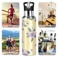 thumbnail image 5 of Cute Pastel Yellow Plaids Purple Florals Sports Bottle with Straw Stainless Steel Water Jug Portable Thermal Cup Leak-proof 1000ML, 5 of 9