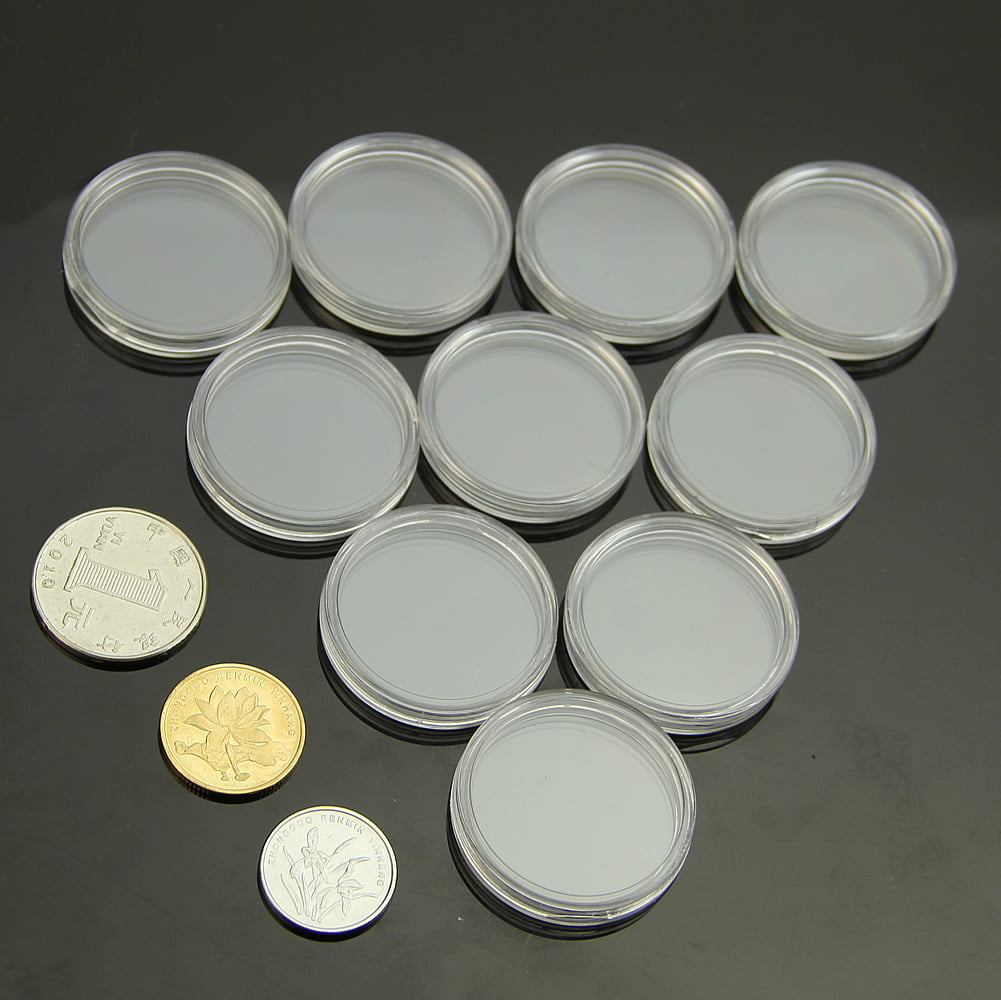 10Pcs 26mm plastic round applied clear cases coin storage capsules holder HU 