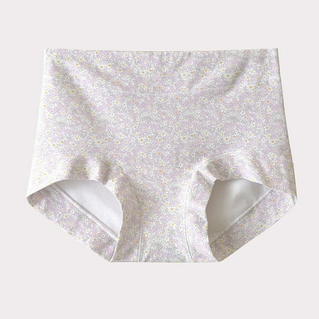 Summer Savings  Women s Large Size Cotton Underwear  Floral Pattern  Mid Waist  Extended Crotch  Cinched Abdomen  Breathable Triangular Shorts  Comfortable Briefs  Plus Size Top for Women | Purple L