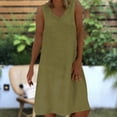 thumbnail image 4 of Vestido casual de mujer Sin mangas Vestido a media pierna con cuello en V Traje de vacaciones de gran tamaño FLhrweasw Nuevo, 4 of 9