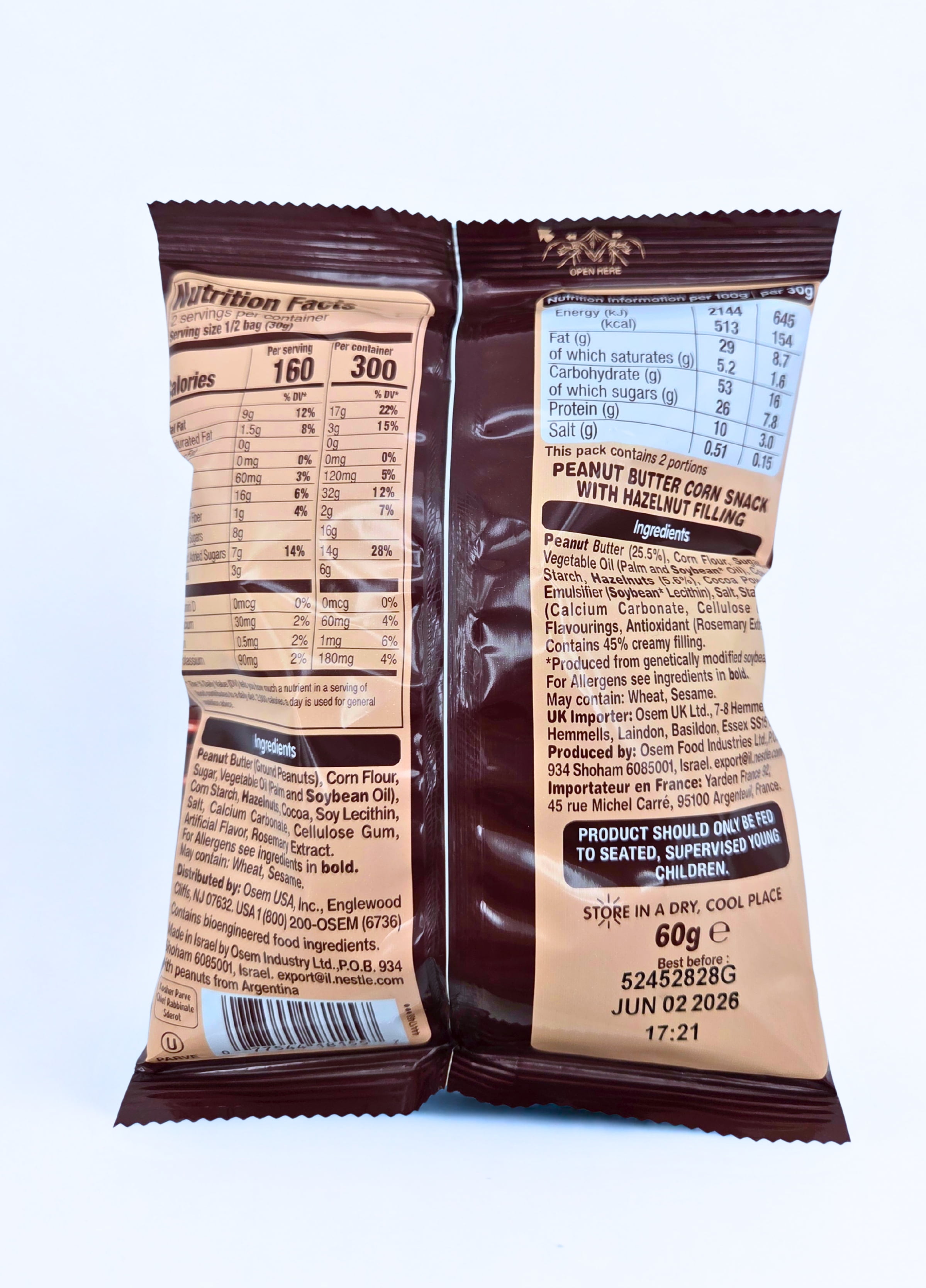 (2 pack) Osem Bamba Hazelnut Snack Cream, 2.1 oz