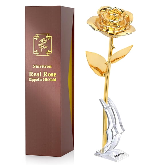 Rosa Sinvitron bañada en oro, auténtica rosa dorada de 24 quilates, regalo romántico