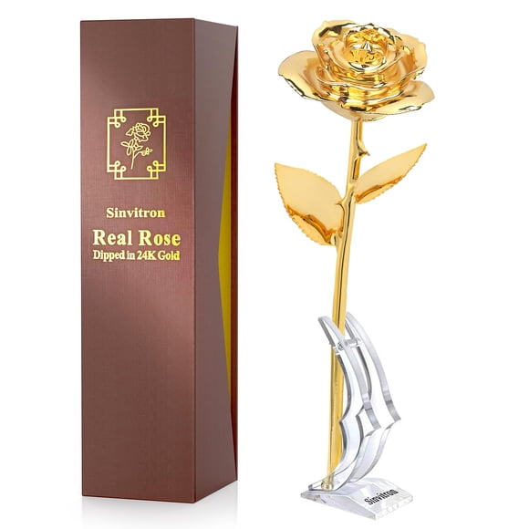 Rosa Sinvitron bañada en oro, auténtica rosa dorada de 24 quilates, regalo romántico
