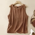 thumbnail image 2 of Holzkary Linen Tank Tops for Women,Sleeveless Tops Casual Summer Loose Fit T Shirts Solid Color Tunic Tank Tops Crew Neck Tee Pleated Tense Vest Retro Cotton Linen Loose Sleeveless Top Brown L, 2 of 6