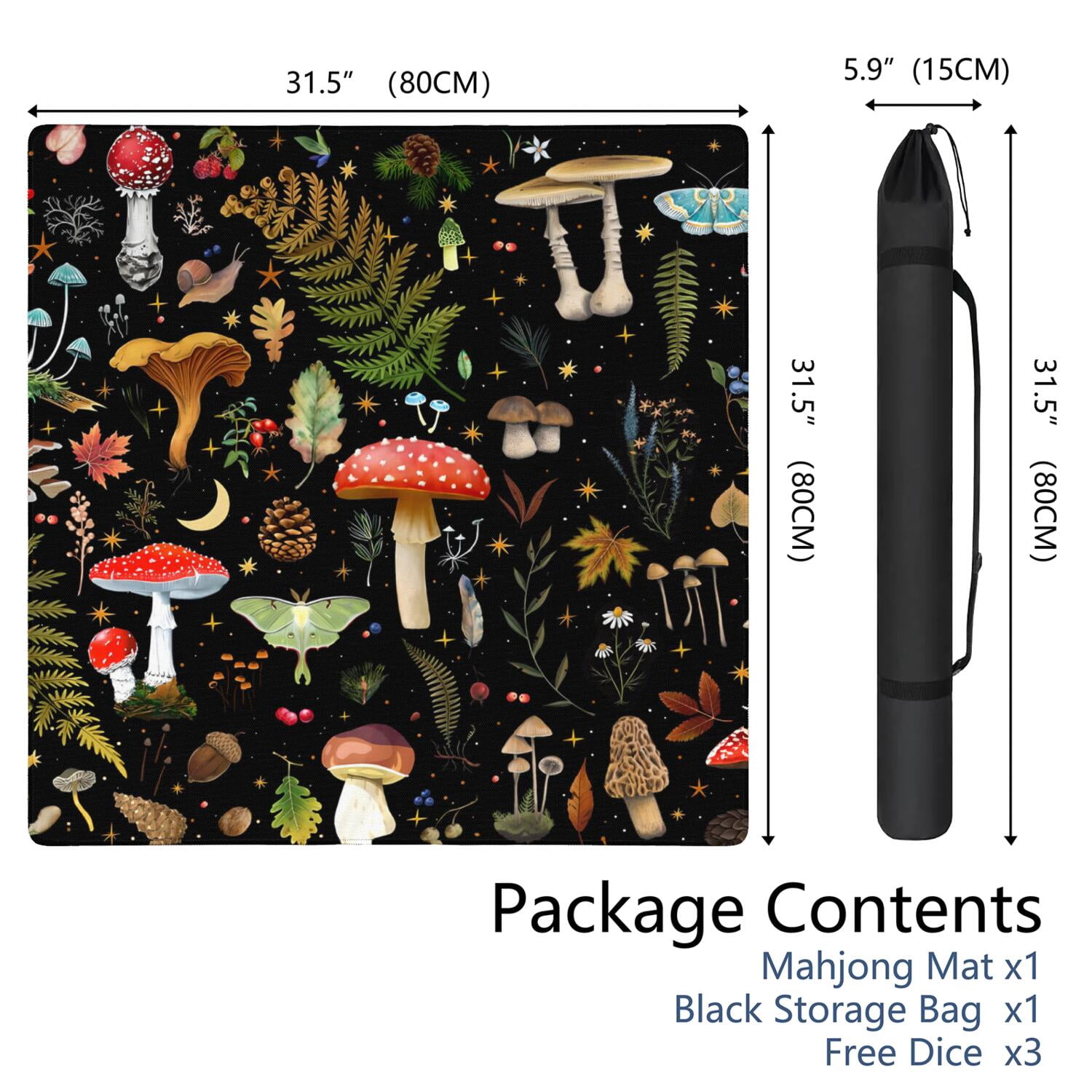Square Botanical Style Mahjong Mat 31.5 Inches Crafted from Premium Rubber Featuring Anti-Slip Backing Grip and Noise Reduction Qualities for Multi-Game Table Protection